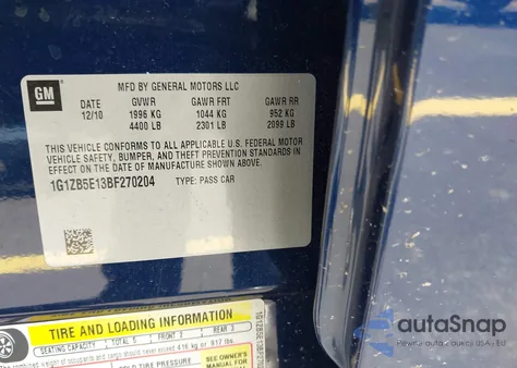 2011 Chevrolet Malibu Ls z USA, uszkodzony, nr VIN 1G1ZB5E13BF270204